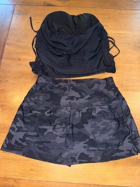 Black Strapless Top with Black/Grey Camo Skort Swim Bundle